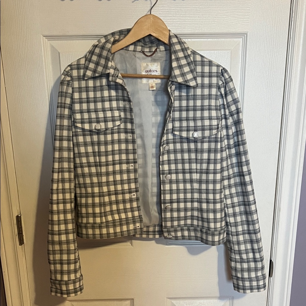 Gutters Blue Plaid Women's Jean Jacket